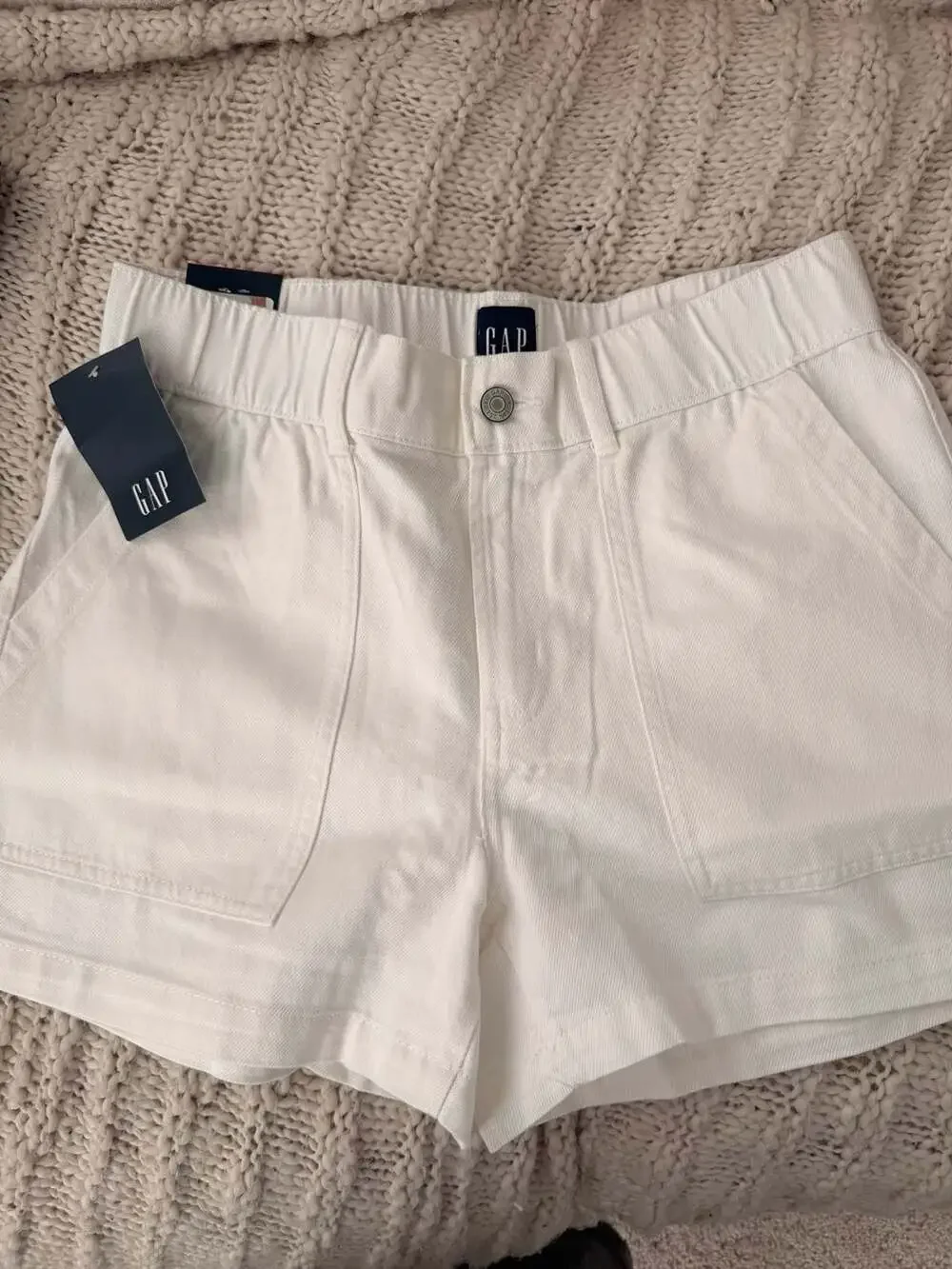 GAP White Cotton Soft Denim Shorts for Women